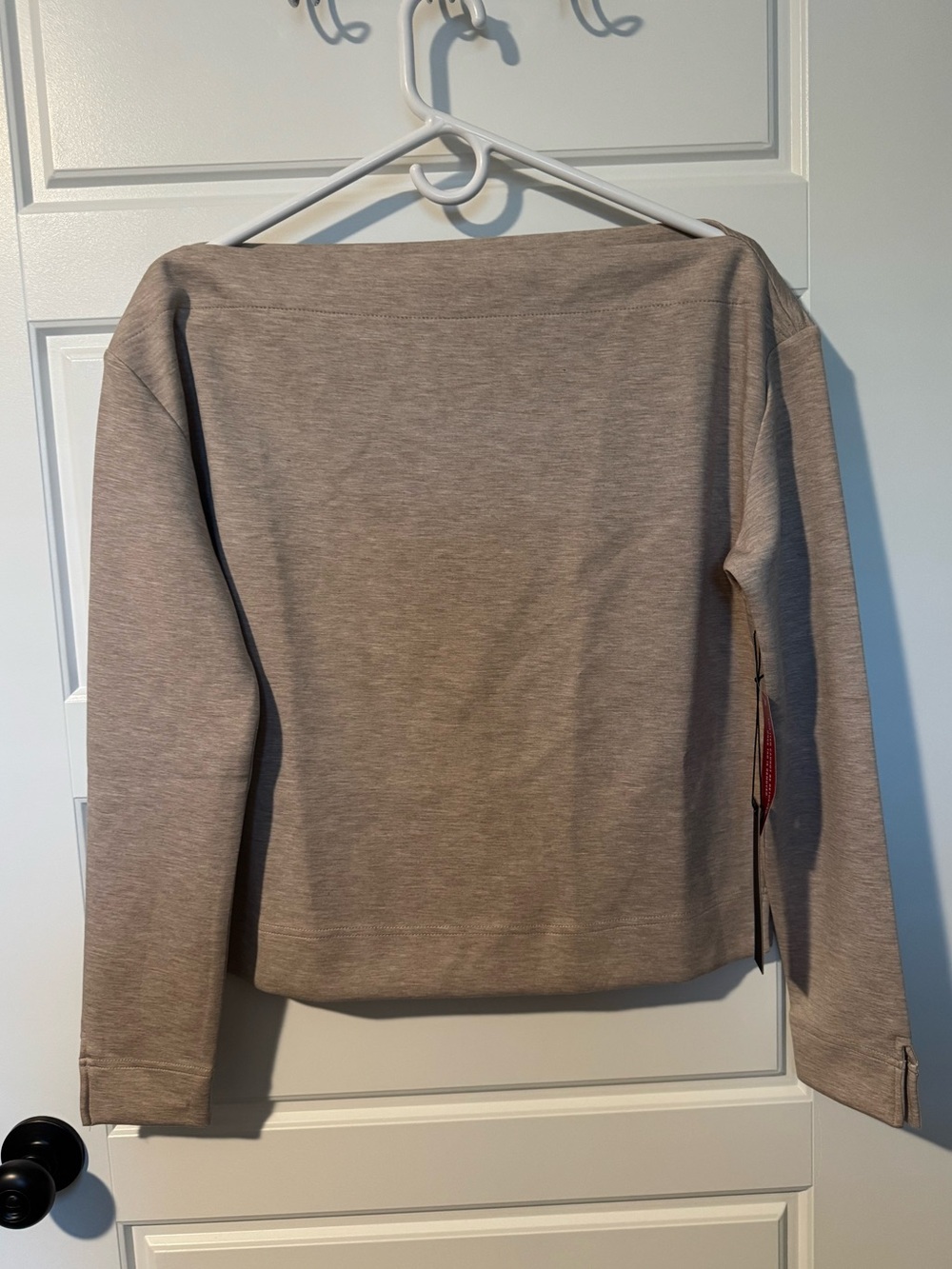 NWT Carbon38 Wide Neck Long-Sleeve Pullover Top, Tan Heather, Size Small